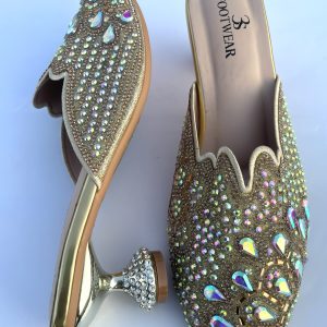 dazzling rose gold embellished mules | crystal rhinestone slip on heels
