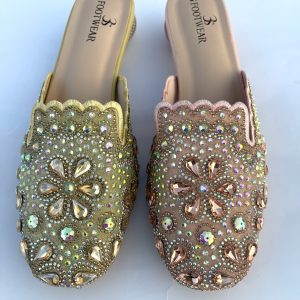 dazzling rose gold embellished mules | crystal rhinestone slip on heels